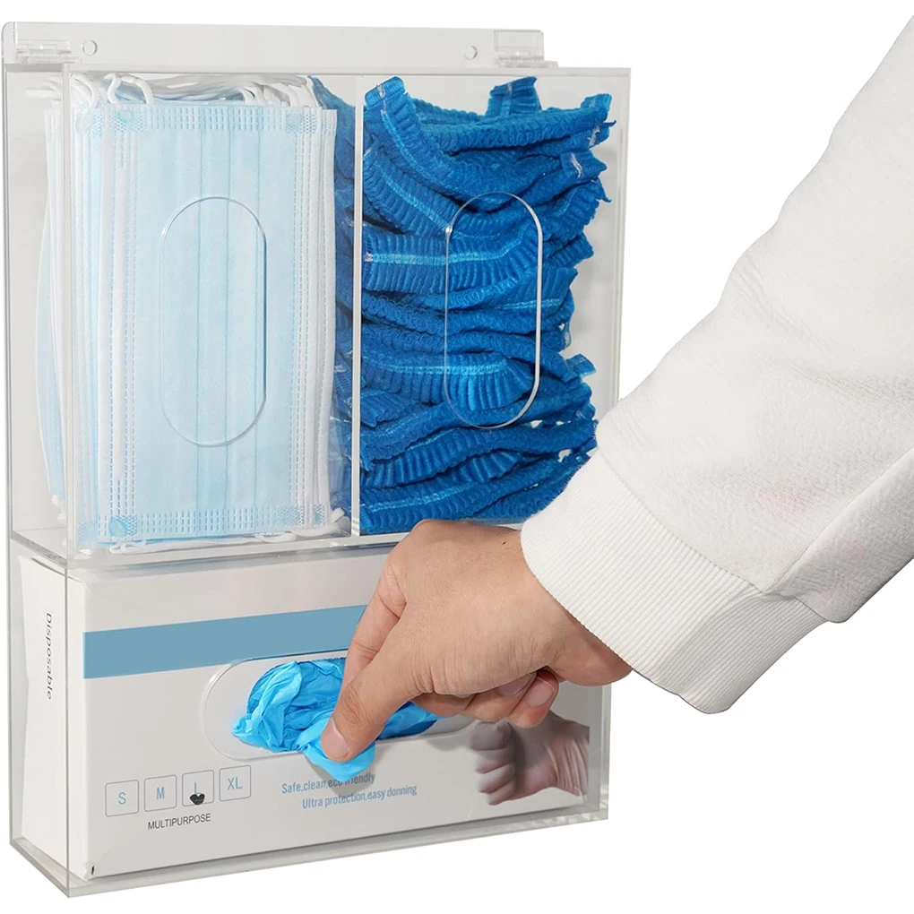 Face Mask Storage Box - 3-Fächer Acryl-Handschuhhalter Transparente Wandmontierte Maske- und