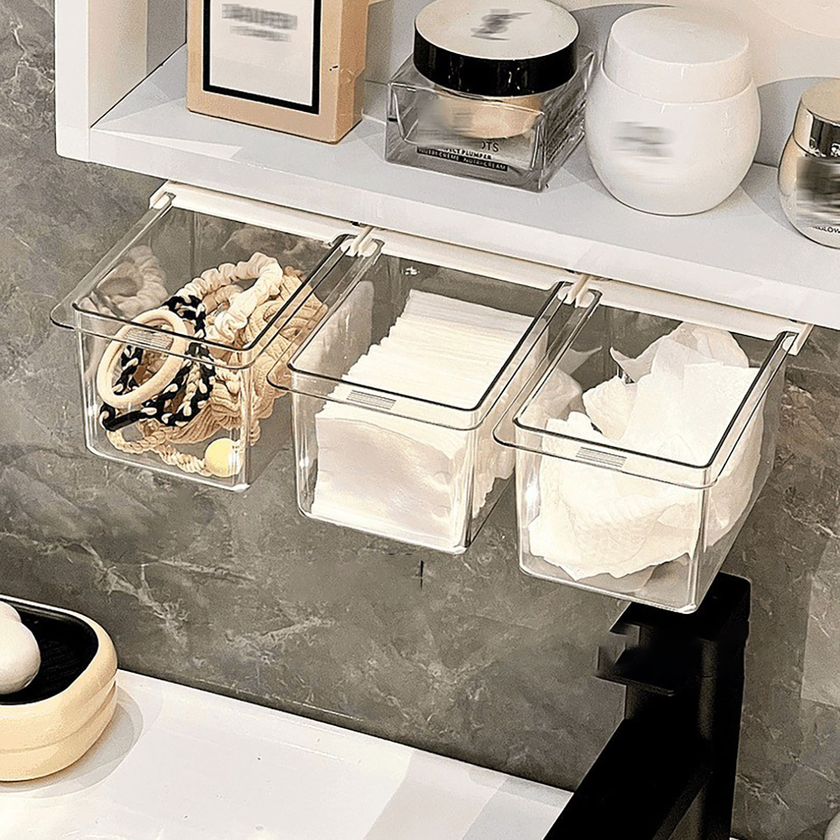 Face Mask Storage Box - Transparente Badezimmer-Aufbewahrungsbox aus Baumwolle mit ausziehbarer